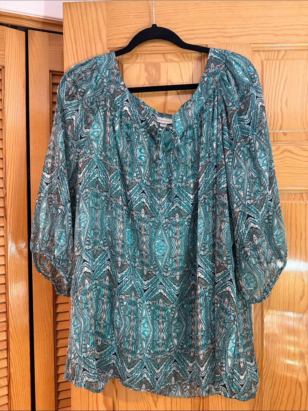 Women’s Teal Patterned Peasant Tunic - Lightweight Boho Top